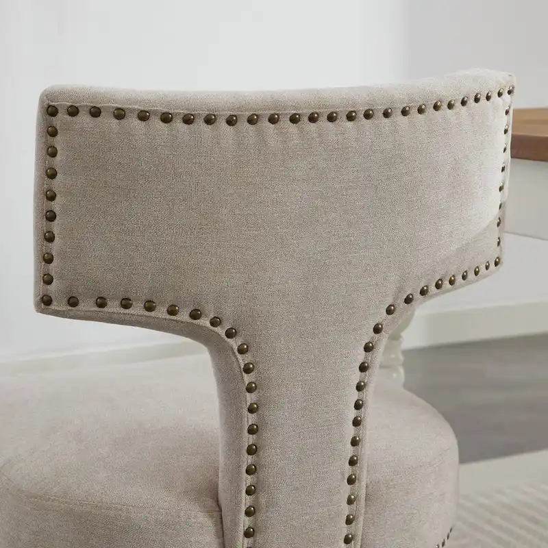 Modern Dining Chairs Set of 2, Linen Fabric Upholstered Accent Chair Curved Backrest Kitchen Chairs with Rubberwood Frame