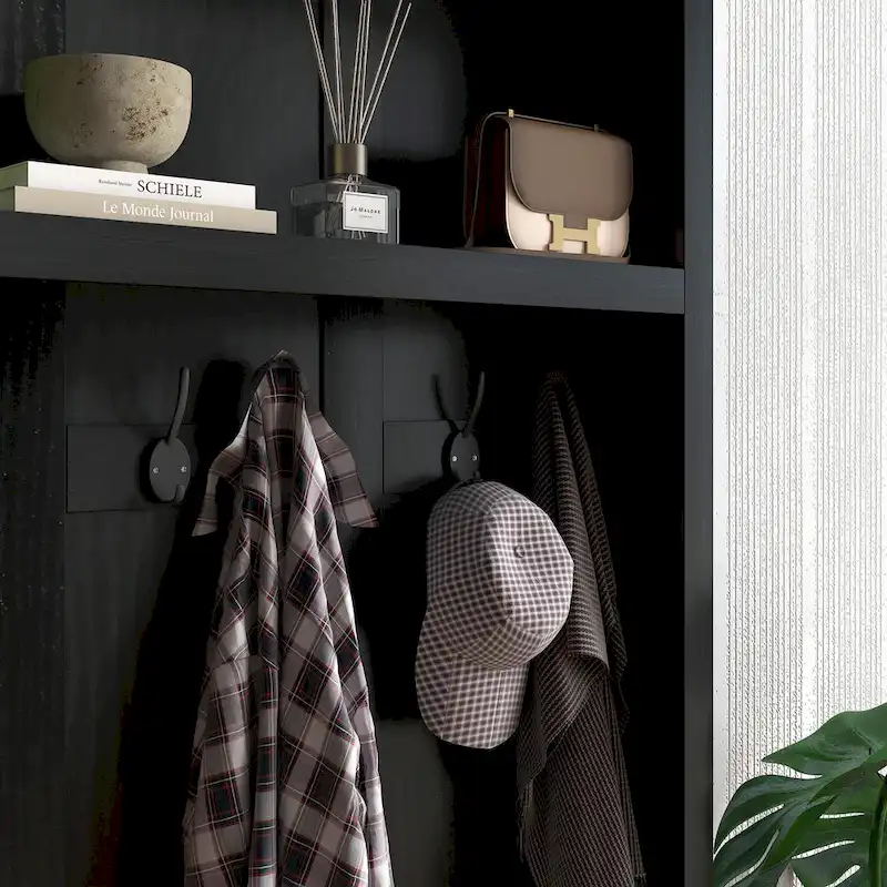 Freestanding Hall Tree, Entryway Bench with Coat Rack, Shoe Cabinet and Top Shelf