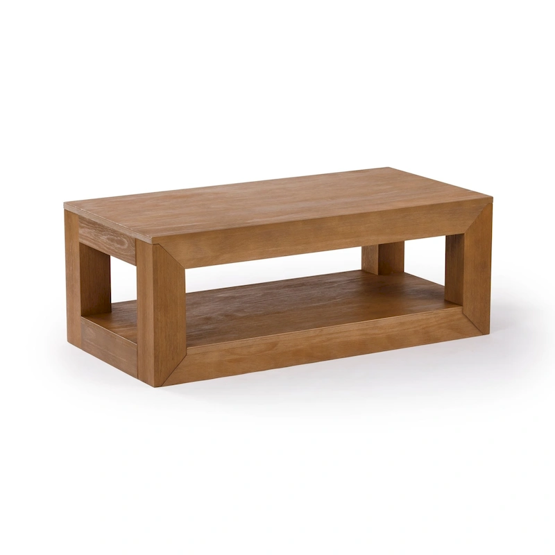 Plank and Beam Modern Rectangular Coffee Table with Shelf