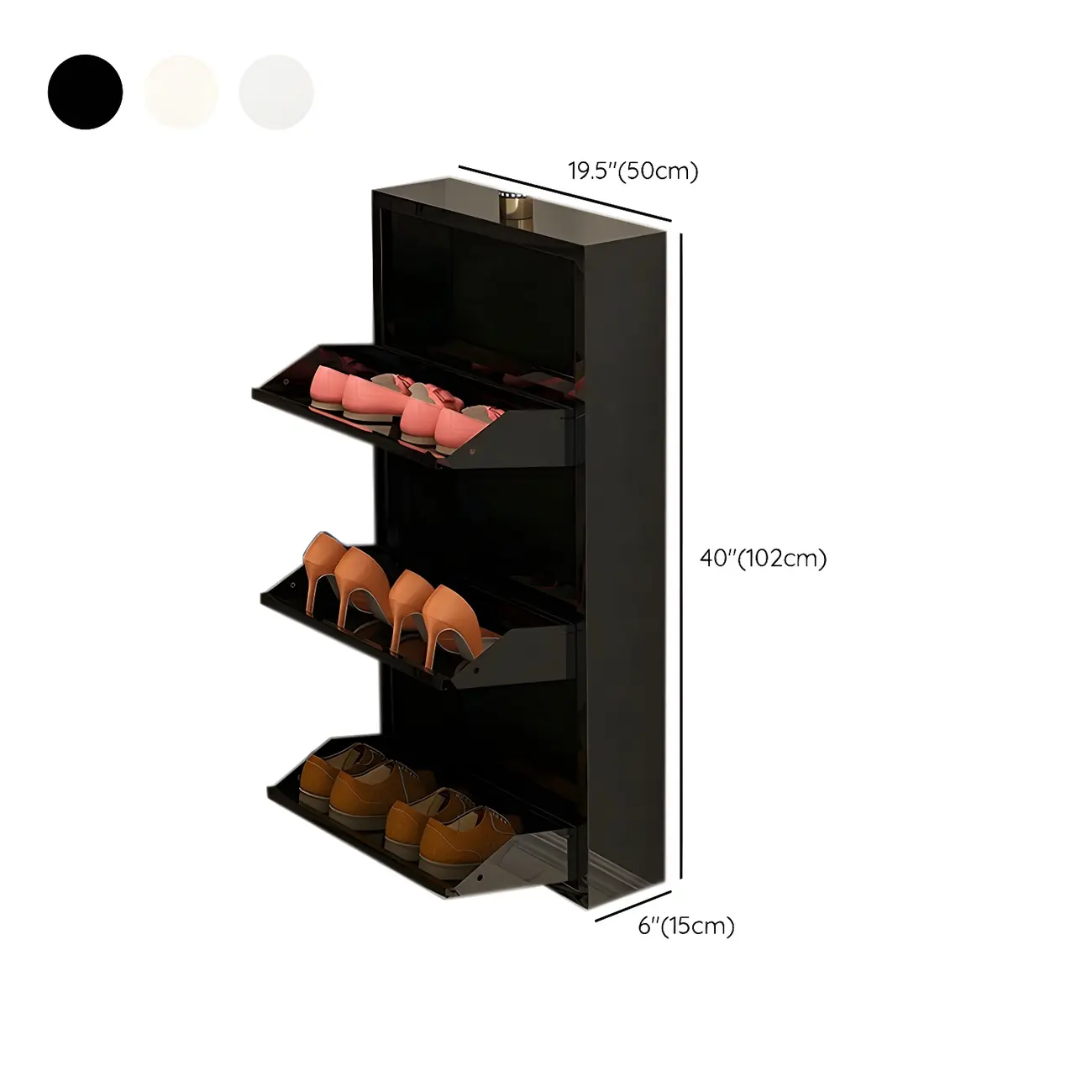 Gloss Black Wall Mounted Wooden Slim Drop Front Shoe Cabinet