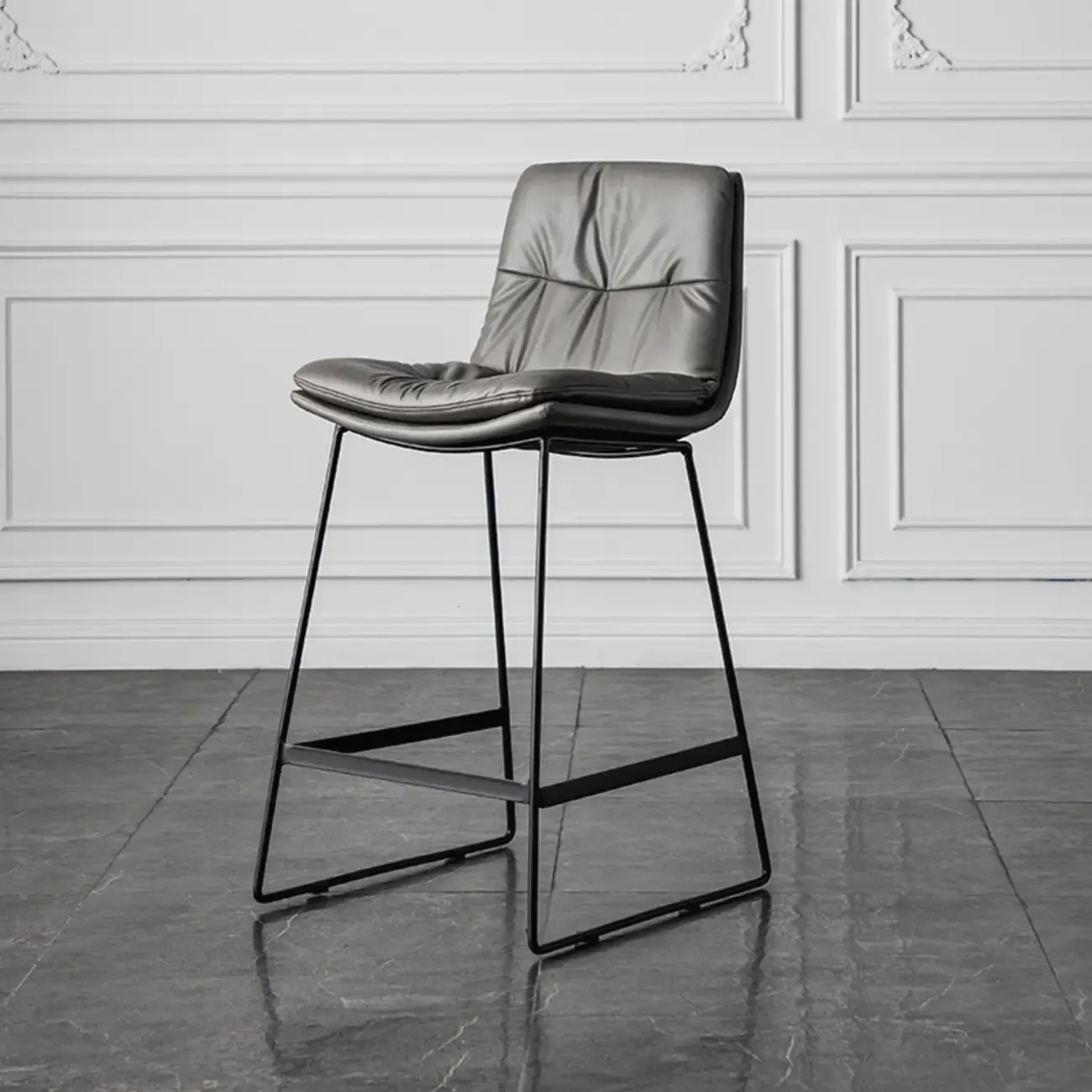 Modern Upholstered Low Back Metal Sled Bar Stools