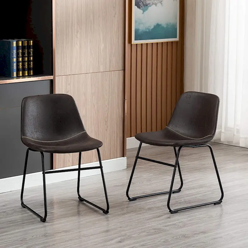 Modern Faux Leather Dining Chairs with Metal Frame (Set of 2) - 24 H x 14.5 W x 20.8 D
