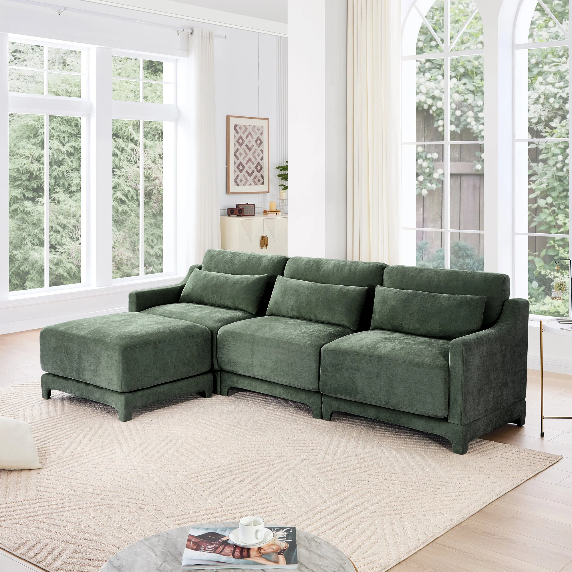 Walker Edison | High-Resilience Foam Chenille Sectional Sofa with Ottomans