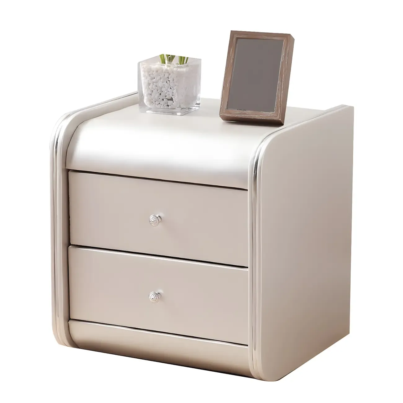 Stylish Narrow Faux Leather Bedside Table with 2 Drawers