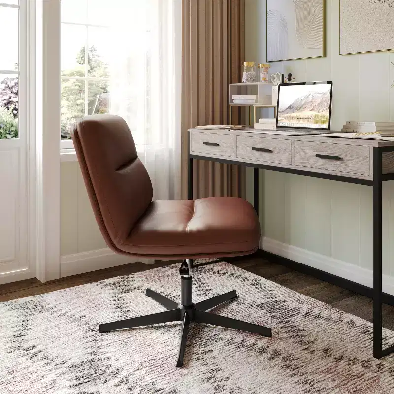 Merrick Lane Mid-Back Height-Adjustable Stationary Armless Swivel Office Chair - Padded Upholstered Wide Back and Seat, Strong Frame