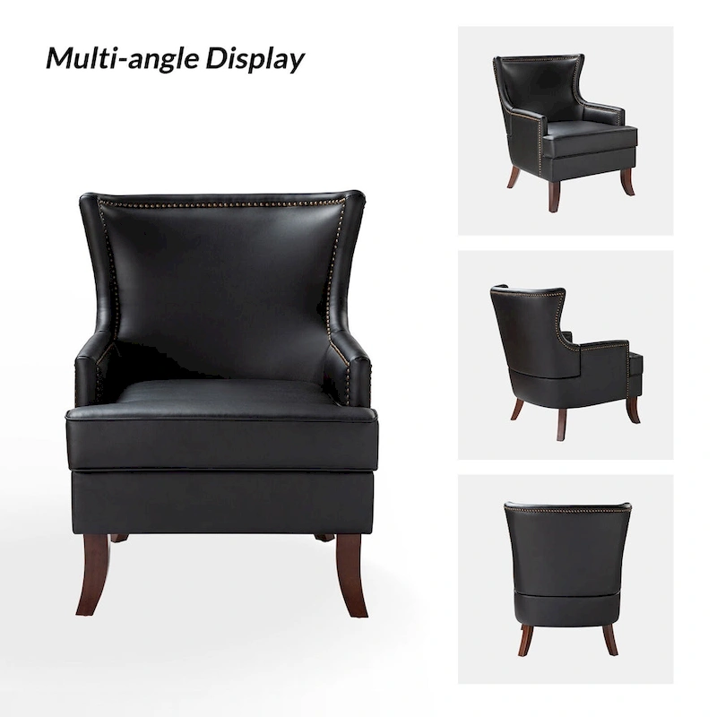Angeles Mid-century Modern Ergonomic Vegan Leather Armchair with Wingback by HULALA HOME