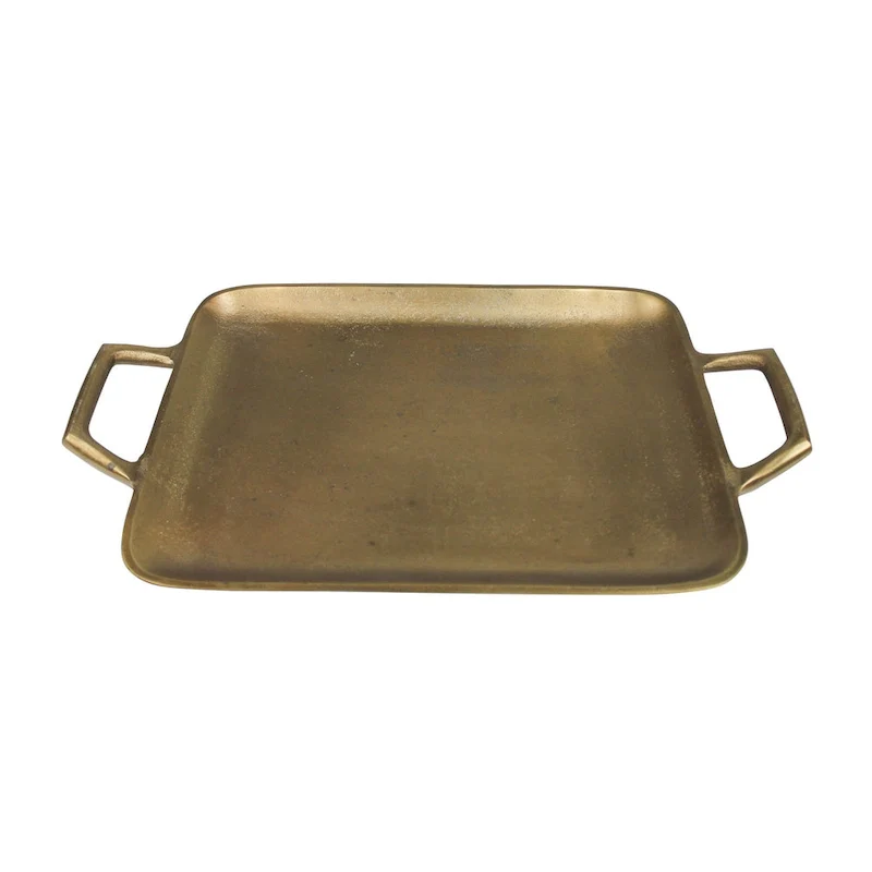 HomeRoots 16  Gold Rustic Metal Tray With Handles