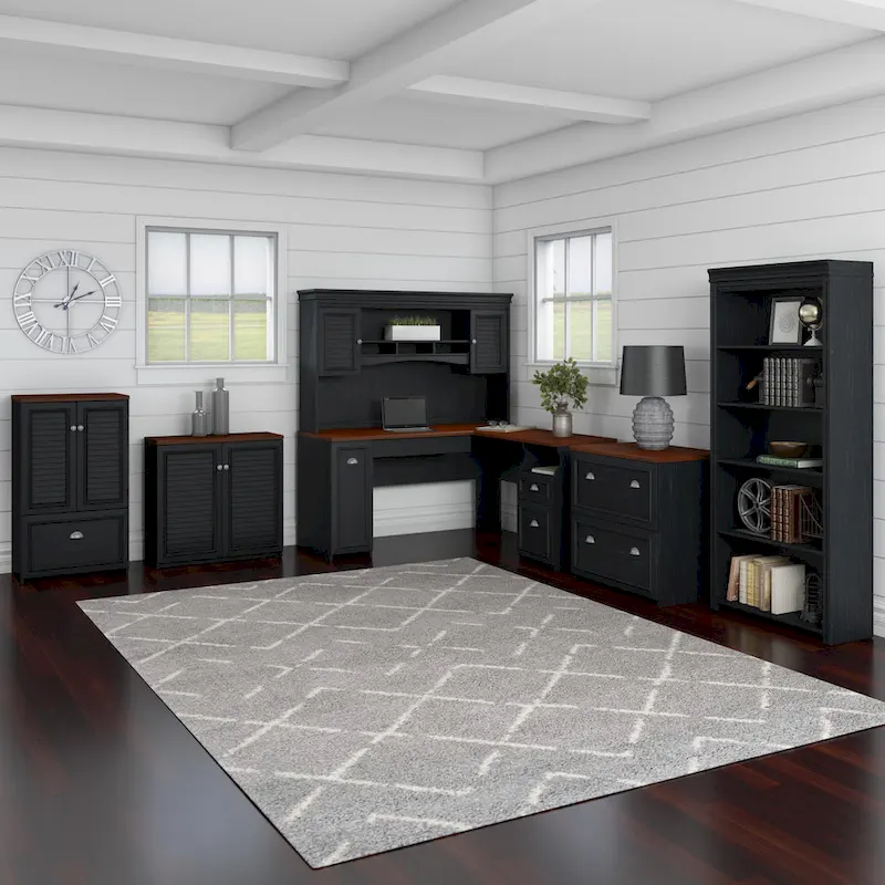 Fairview 60W Desk with Hutch, Cabinet and Bookcase by Bush Furniture