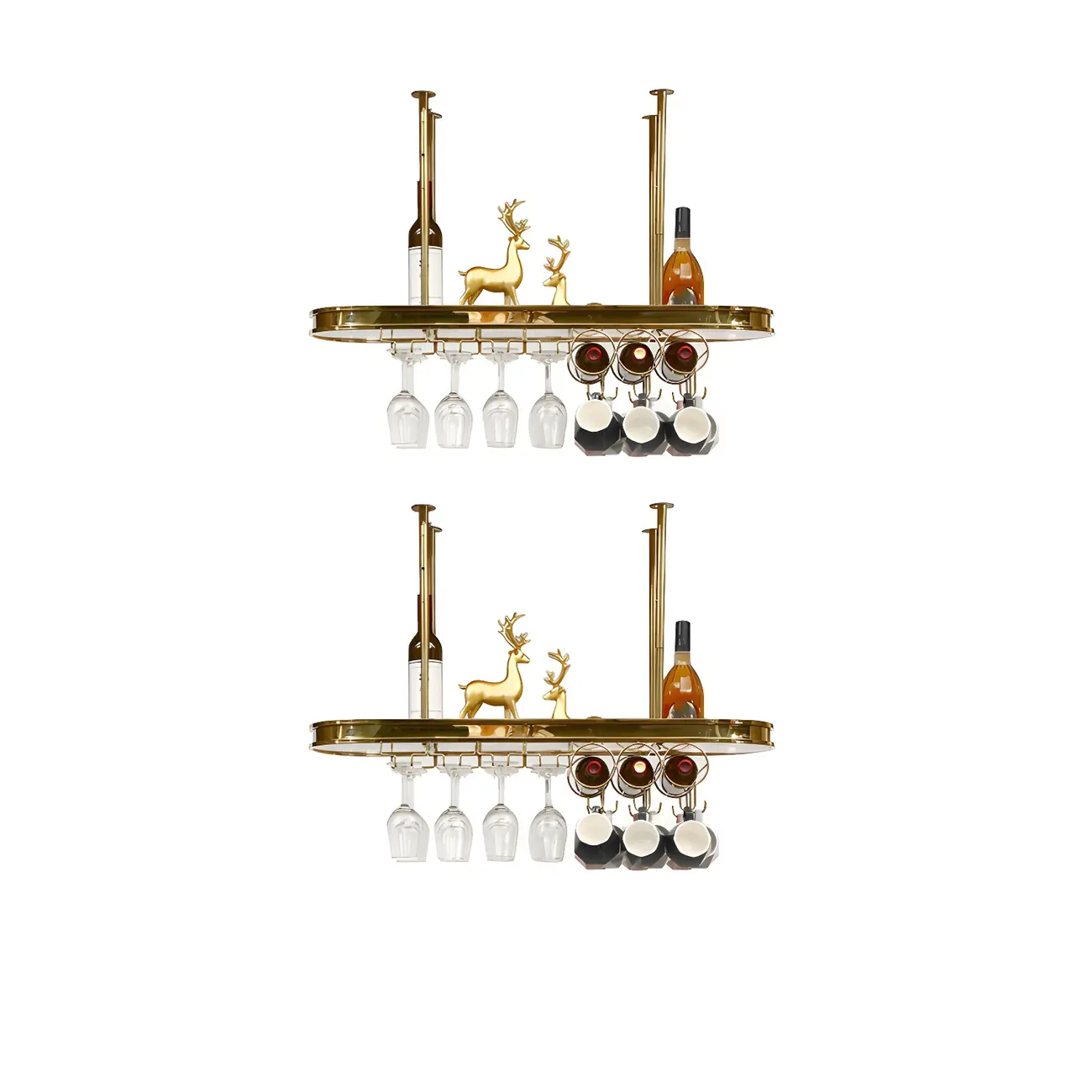 Modern Gold Metal Wine Rack with Glass Holder