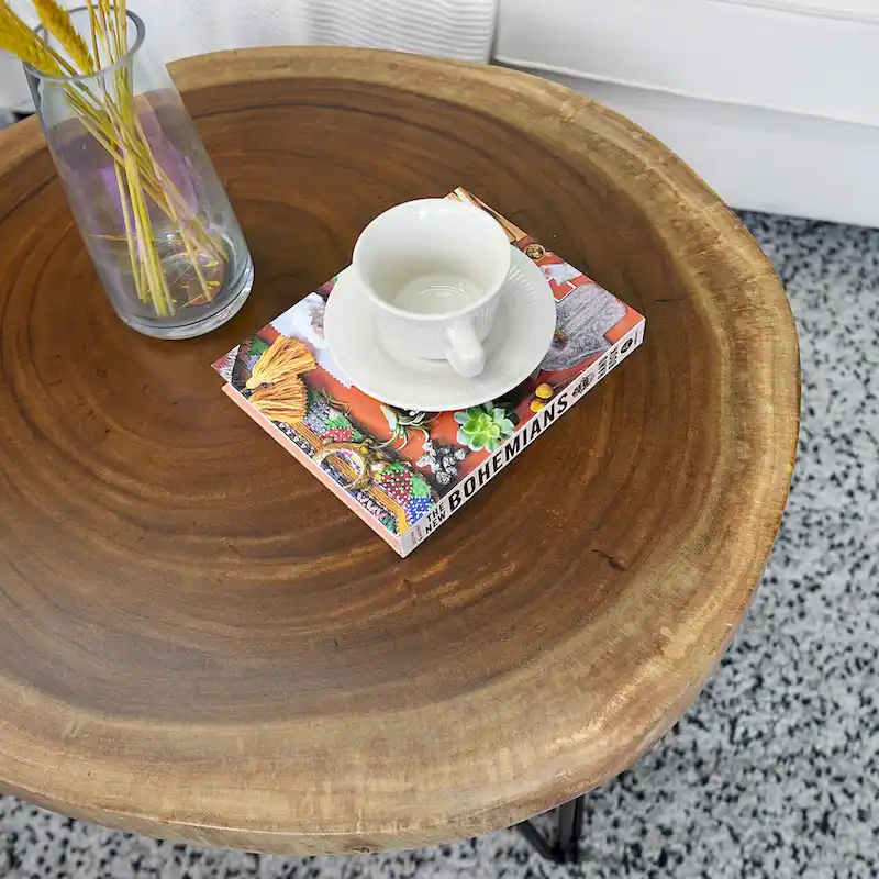 Natural Solid Wood Round End Table Coffee Table