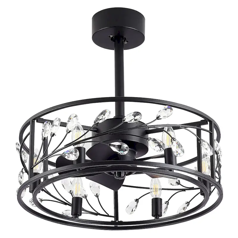 20  Black Caged Ceiling Fan with Crystal Light Kit Remote Control - 20 Inch