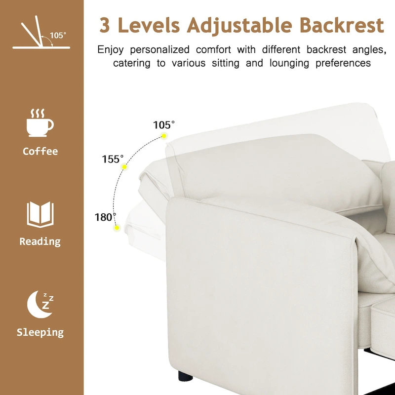 Roomfitters Convertible Sofa Bed, 3 in 1 Sleeper Chair with Adjustable Backrest and Thick Cushions, Linen Frame