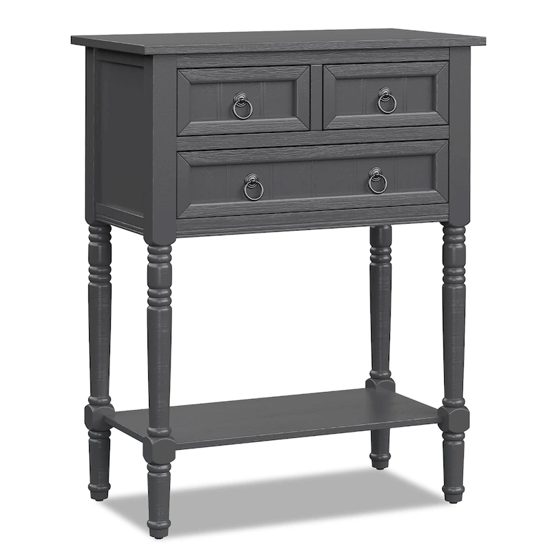 Console Entryway Table with 3 Drawers Open Shelf Beige/Dark Grey