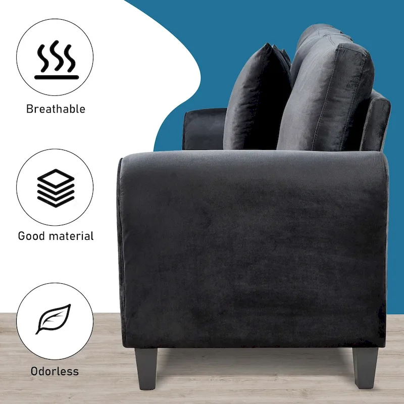 Aukfa Upholstered 3 Seater Sofa Couch with 2 Pillows