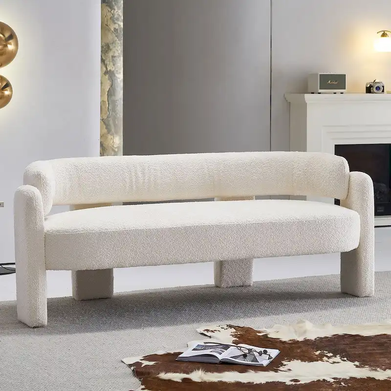 75.59 Wide Boucle Upholstery Modern Sofa for Living Room Beige