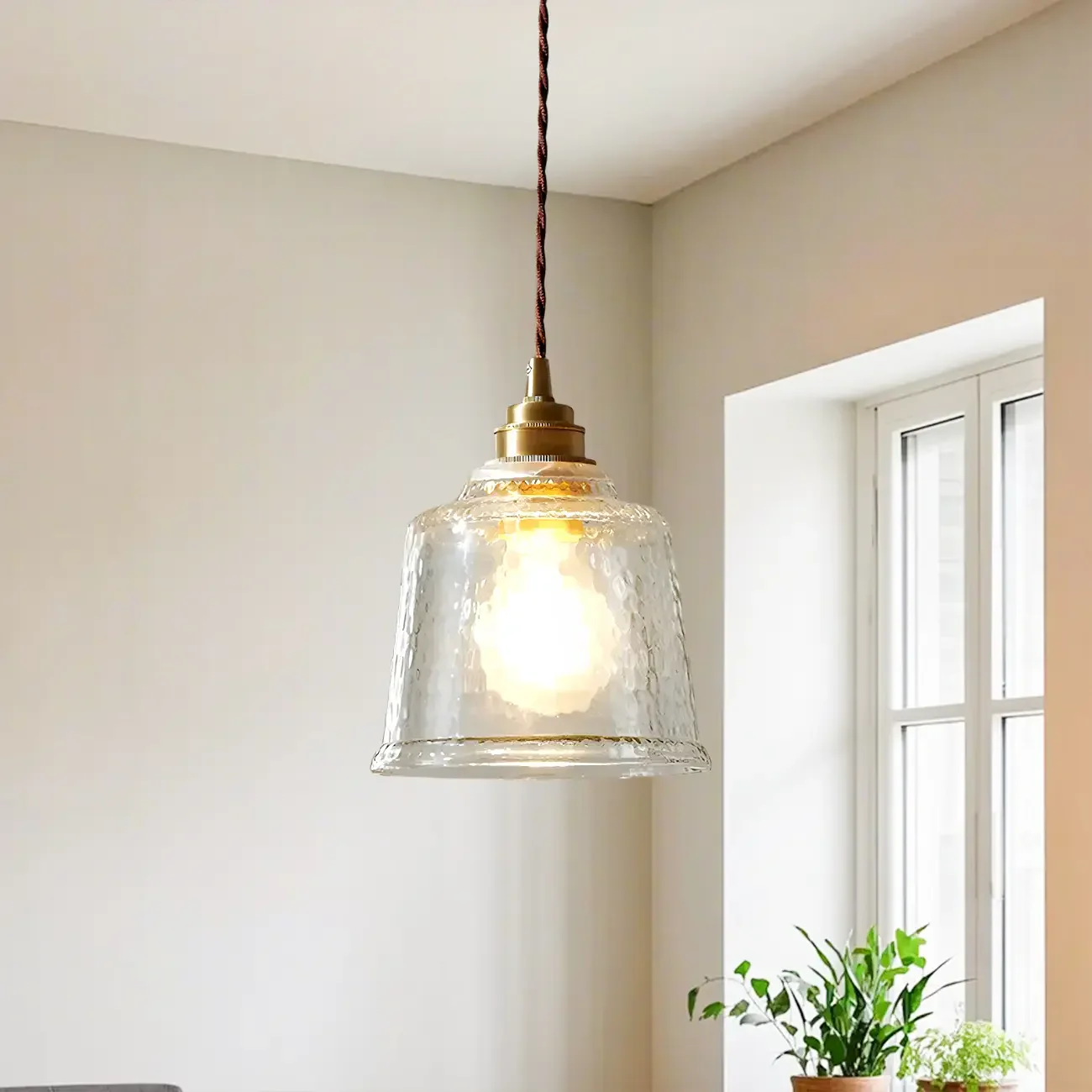 Elegant Brass Clear Glass Bell Pendant Light