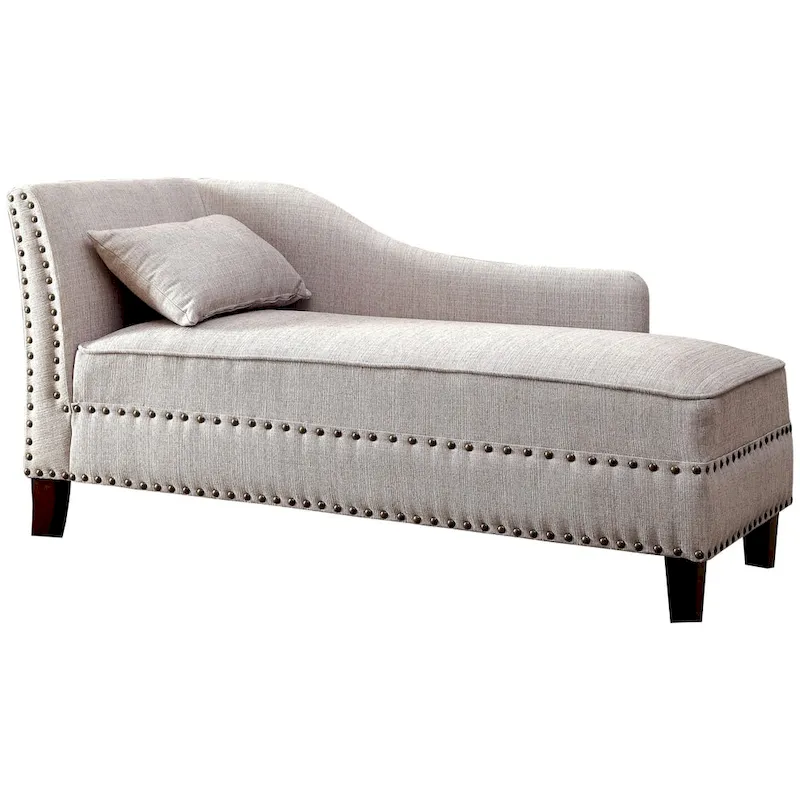 Sing Transitional Fabric Upholstered Nailhead Trim Chaise Lounge Chair by Furniture of America