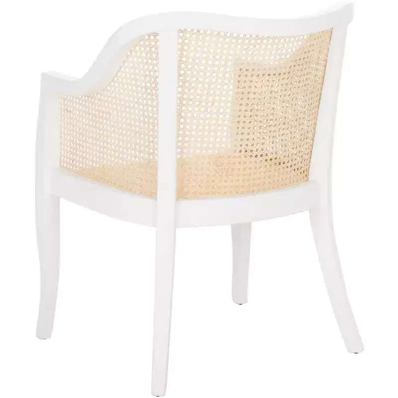 Cane Dining Arm Chair – Elm Wood Frame, Curved Back, White, 275 lb Capacity