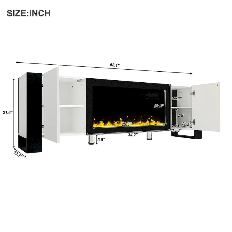 Modern TV Stand with 34.2 Non-heating Electric Fireplace and Cabinets