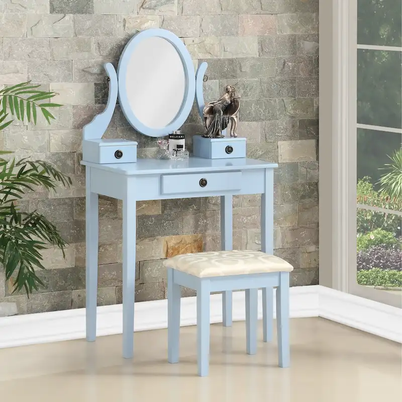 Moniys Wood Moniya Makeup Vanity Table and Stool Set