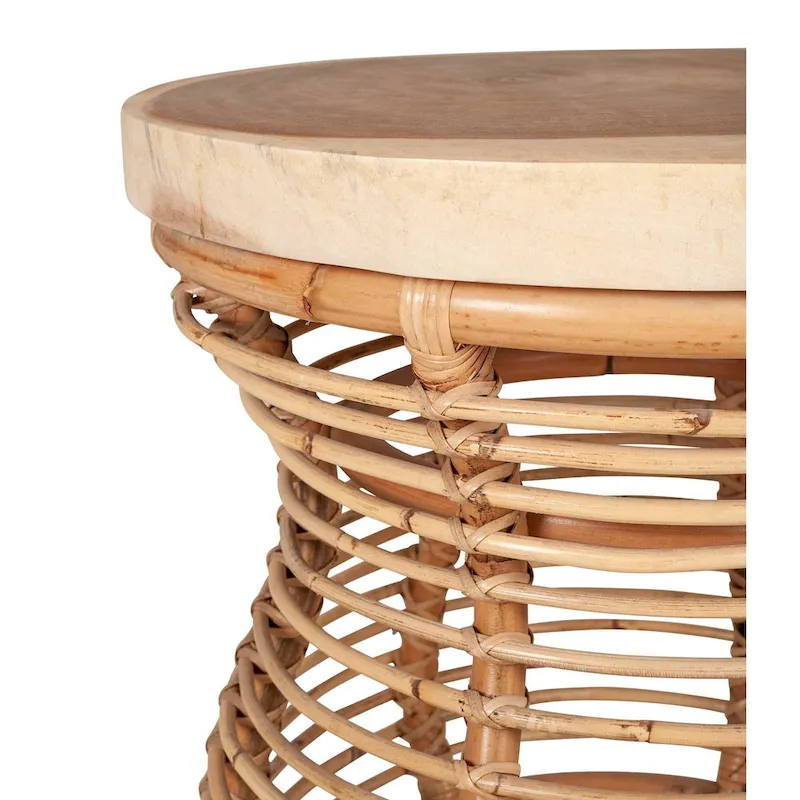 Rattan Cage Side Table With Solid Wood Top by East at Main