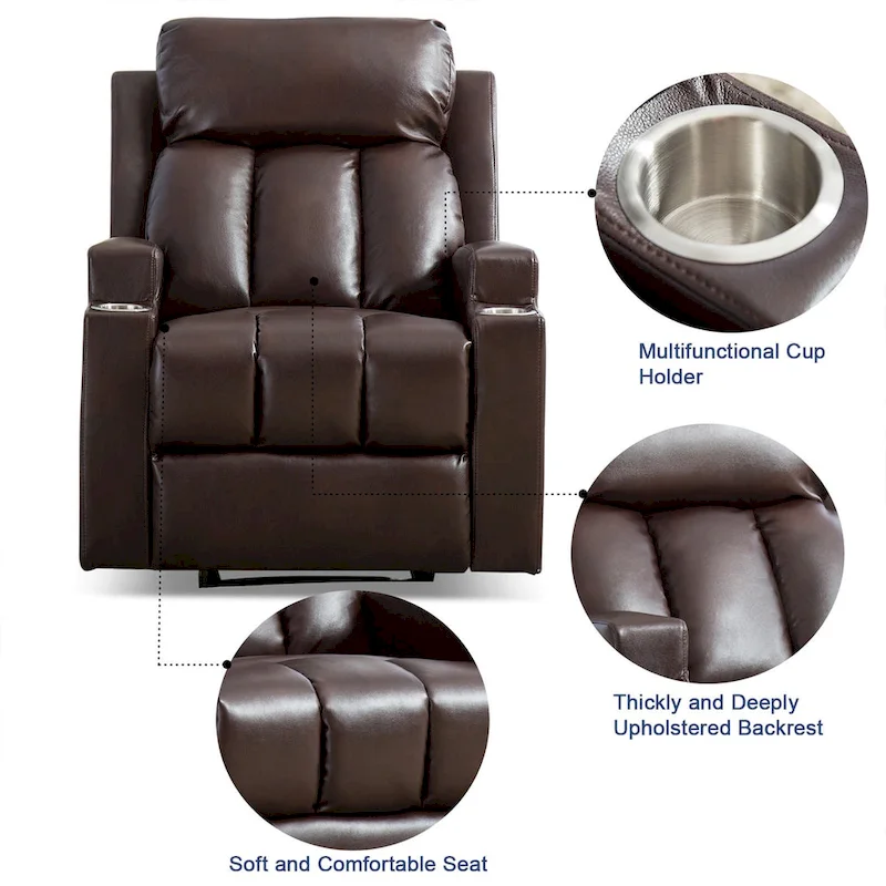 Manual Recliner Massage and Heating Chair Sofa with 2 Cup Holders Breathable Fabric