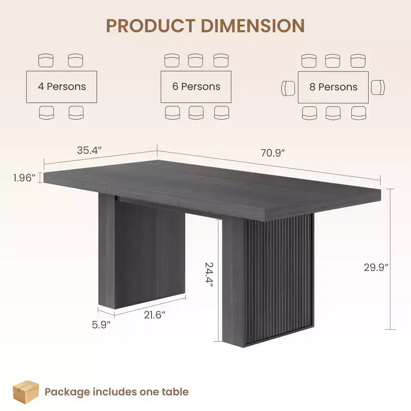 70.8 Dining Table for 6 8 10, Modern Dining Room Table with Storage, Wood Kitchen Table with Fluted Legs, Dinner Tables for Kitchen Dining Room