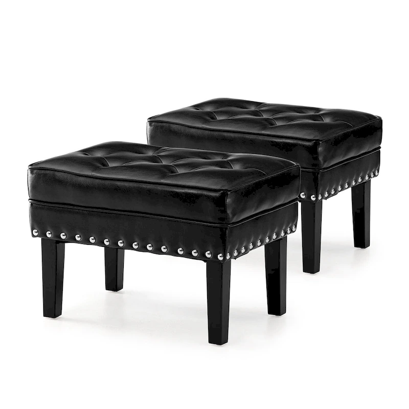Glitzhome Set of 2 22W Leatherette Button-tufted Foot Stools Ottomans