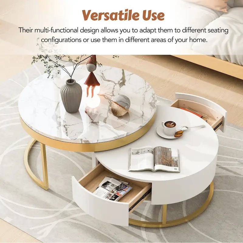 Modern Round Nesting Coffee Table with Drawers