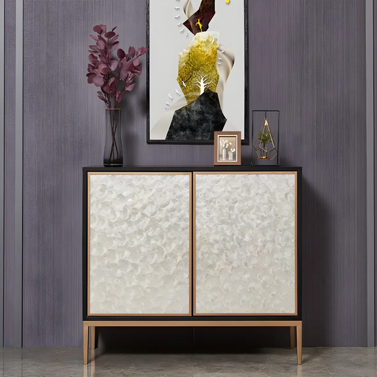 Modern Wooden Sideboard in Silver with Cabinets