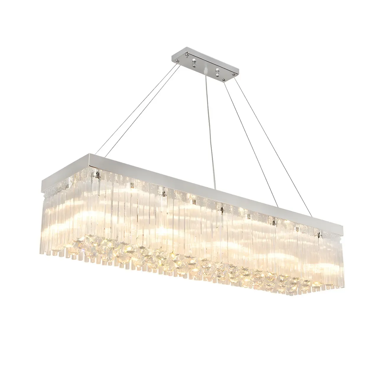 Modern Silver Crystal Rectangle Island Chandelier
