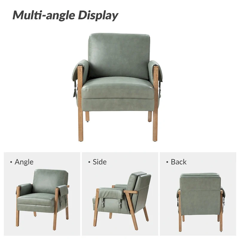 Olivia Farmhouse Faux Leather Accent Chair with Solid Wood Legs Sets of 2 by HULALA HOME