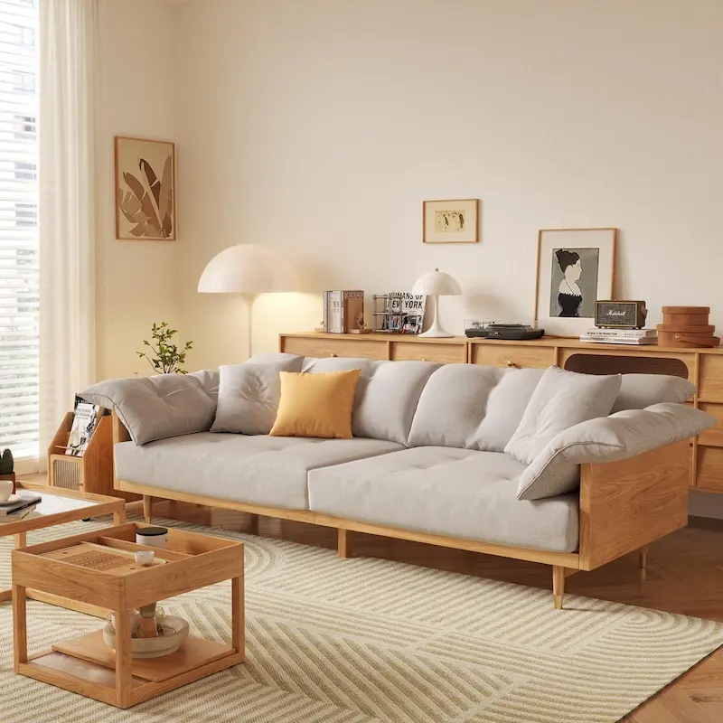 JASIWAY Modern 3-Seat Upholstered Cotton Linen Sofa