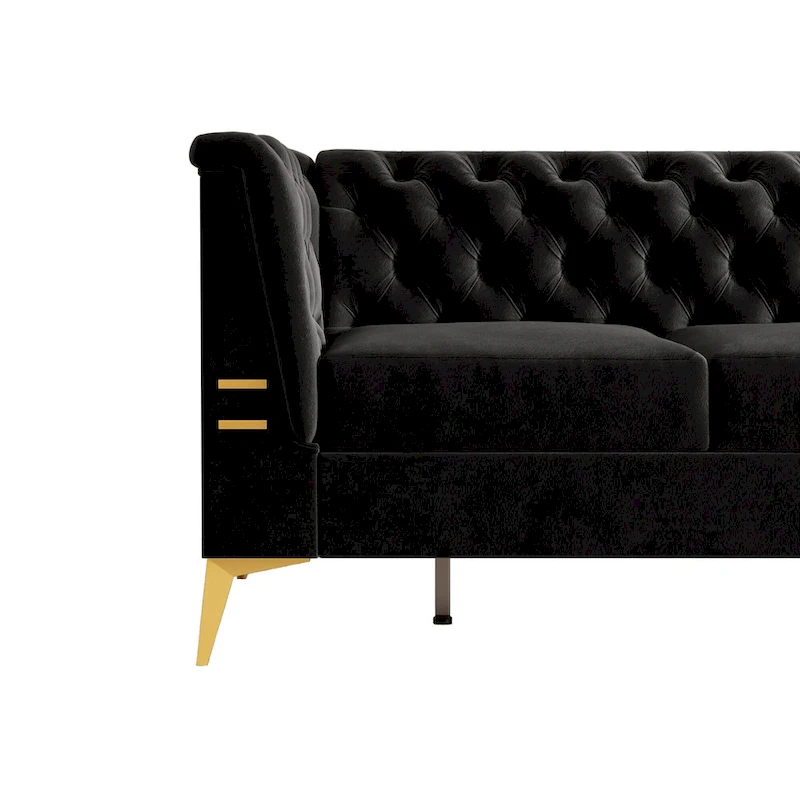 82 Velvet 3 Seater Chesterfield Sofa Couch with Gold Metal Legs, High Rebound Sponge and Removable Cushions