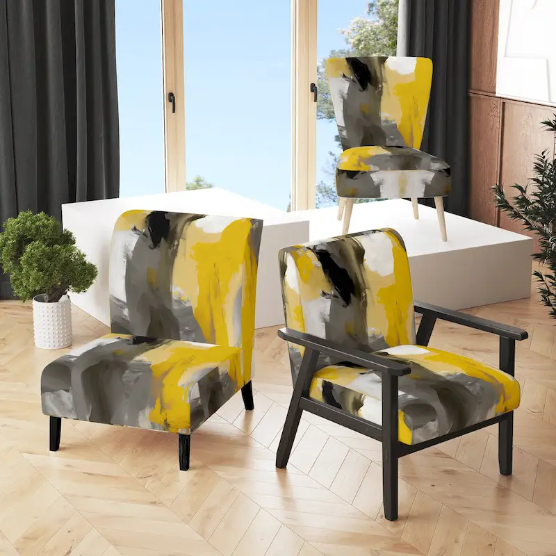 Designart  Mustard Yellow And Vivid Gray II  Upholstered Abstract Accent Chair and Modern & Contemporary Arm Chair
