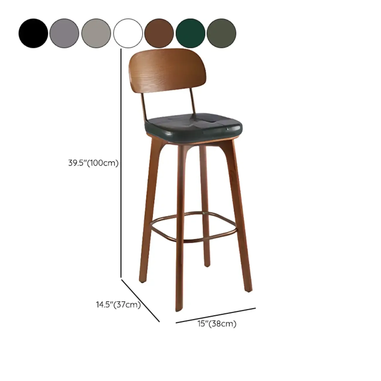 Mid-Century Modern Leather Square Bar Height Stools with Backs