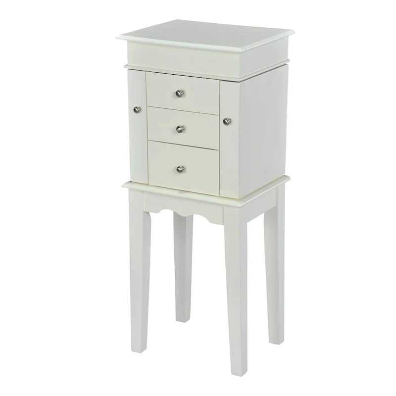 Antique White Jewelry Armoire Cabinet Organizer - N/A