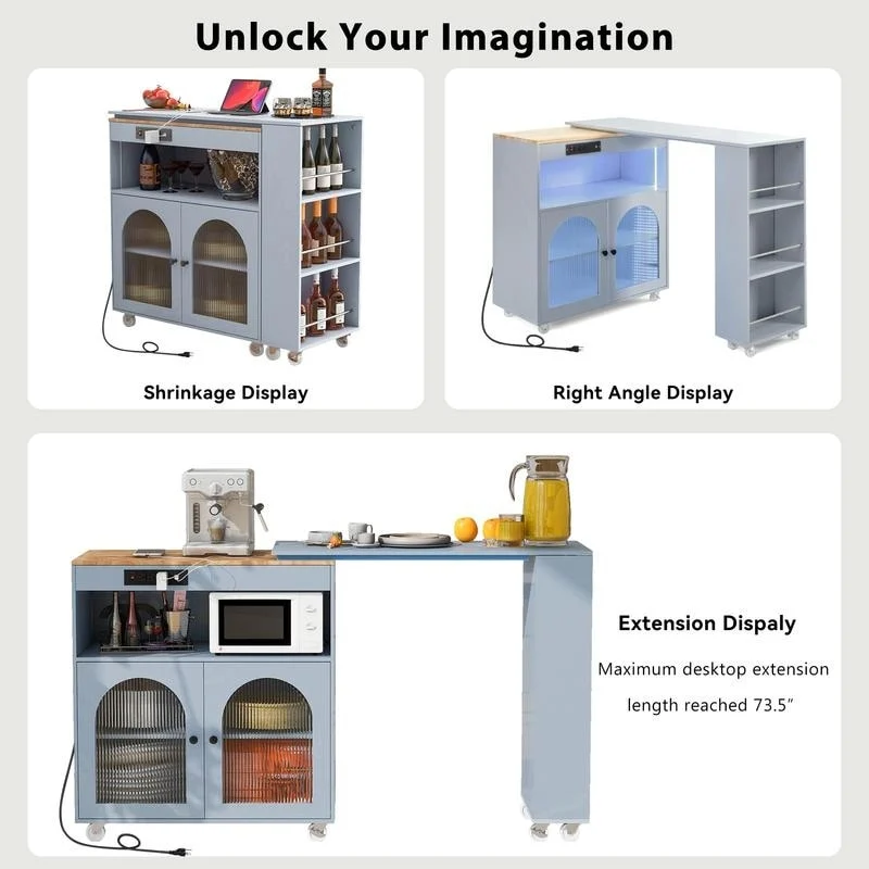 Randy Rolling Kitchen Island With Extended Table