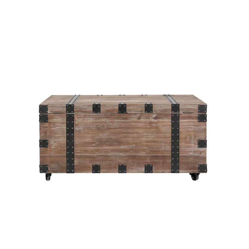 Antique Reclaimed Wood Gray Trunk and Side Table, Set of 3