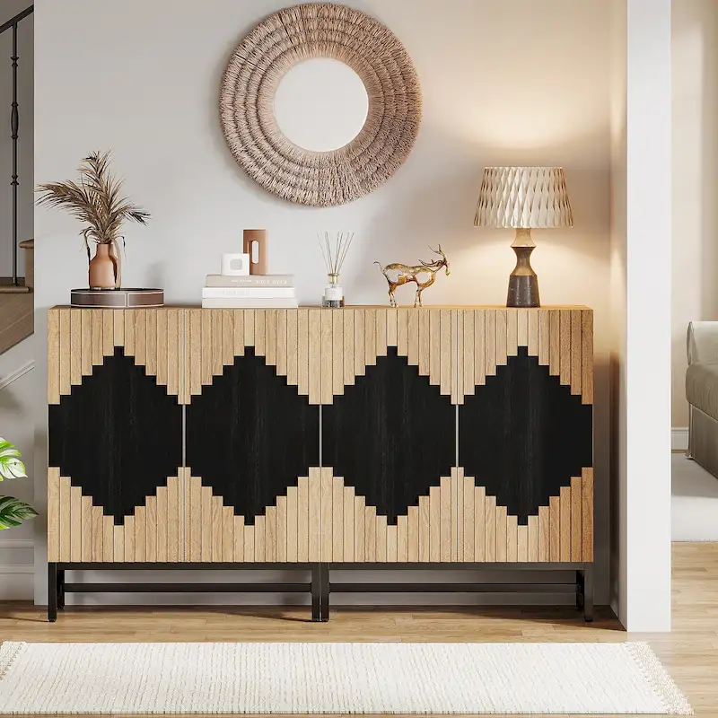 Sideboard Buffet Cabinet with 4 Doors and Adjustable Shelves