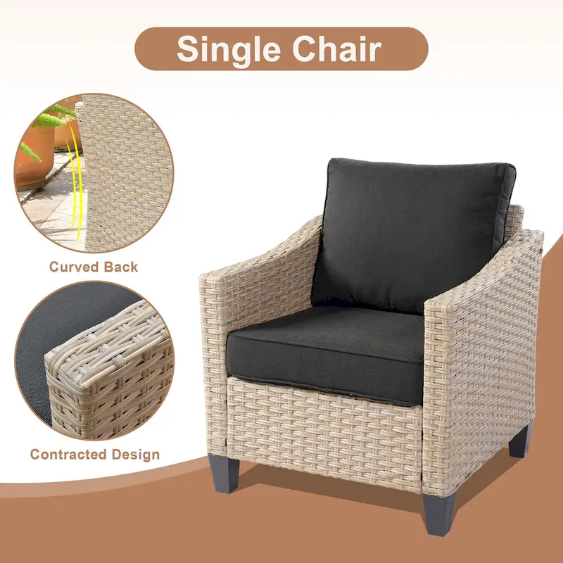 HOOOWOOO 8-piece Patio Wicker Rattan Conversation Set with Multifunctional Fire Pit Table