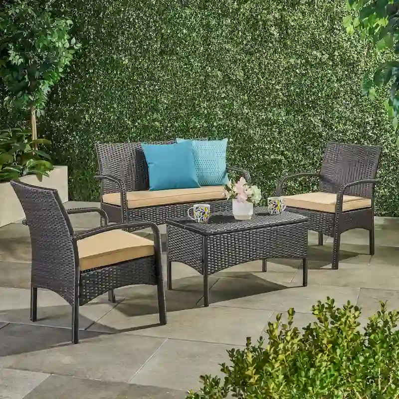 Cordoba Outdoor Wicker 4-piece Conversation Set with Cushions by Christopher Knight Home