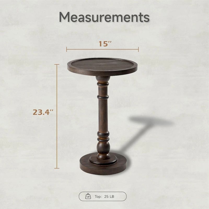 COZAYH Pedestal Small Drinking Table, Farmhouse Tray Top End Table, Distressed Finish, Traditional