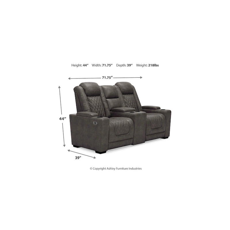 Signature Design by Ashley HyllMont Gray Power Reclining Loveseat with Console - 71.75  W x 39  D x 44  H