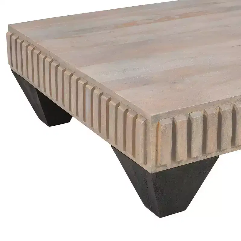 Royal Hampton Tokyo Inspired 36 Inch Square Mango Wood Coffee Table-Handcrafted with Elegant Sandblasted Gray Finish and Tapered Legs