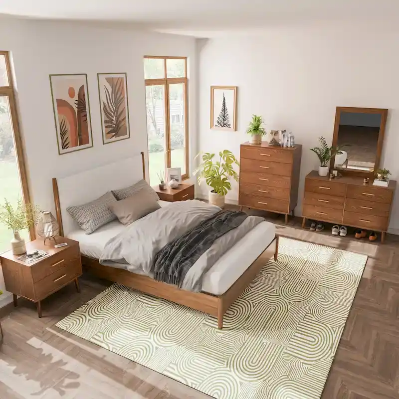 Furniture of America Beau Midcentury 6-Piece Walnut Queen Bedroom Set