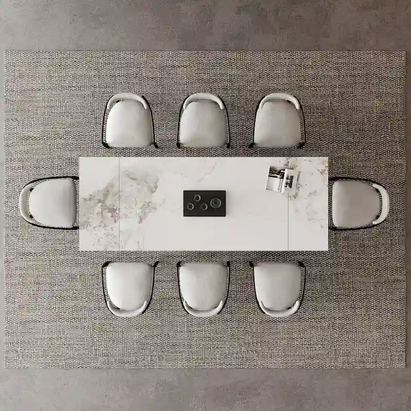 9-Piece Extendable Sintered Stone Dining Set with 8 Fabric Chairs - 94.48