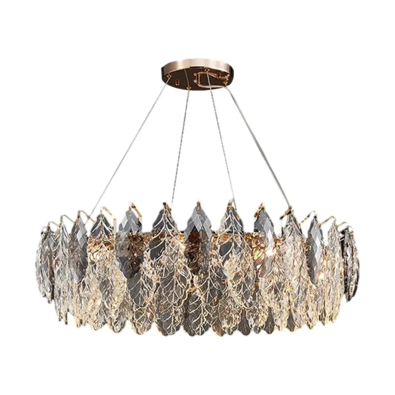 Exquisite Round Multi-light Crystal Leaf Chandelier