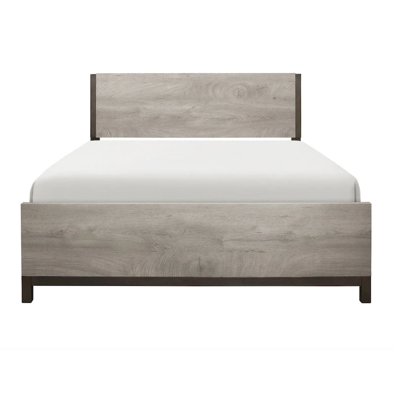 Deena Queen Bed, Painted Metal Finished Accents, Light Gray Wood Frame