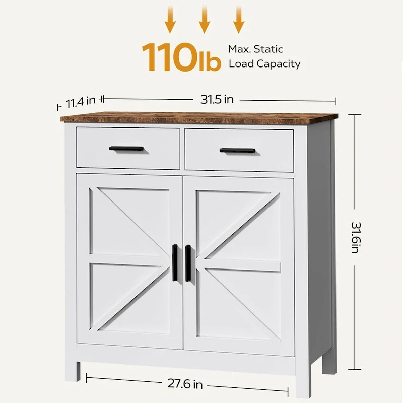 Kitchen Storage Cabinet, Modern Farmhouse Buffet Cabinet with Storage, Coffee Bar with 2 Drawers and 2 Doors